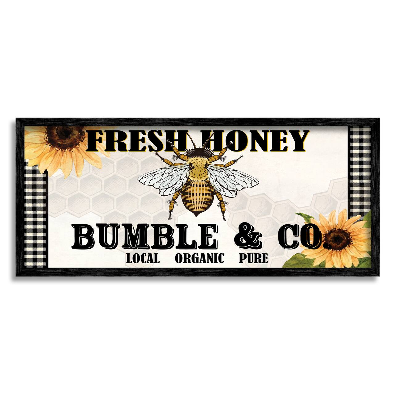 Stupell Industries Fresh Honey Bumble & Co. Advertisement Sunflowers Bee Framed Wall Art